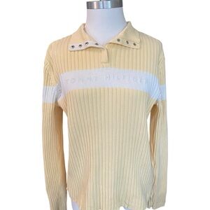 Tommy Hilfiger Spell Out Yellow And White Ribbed Sweater size XL